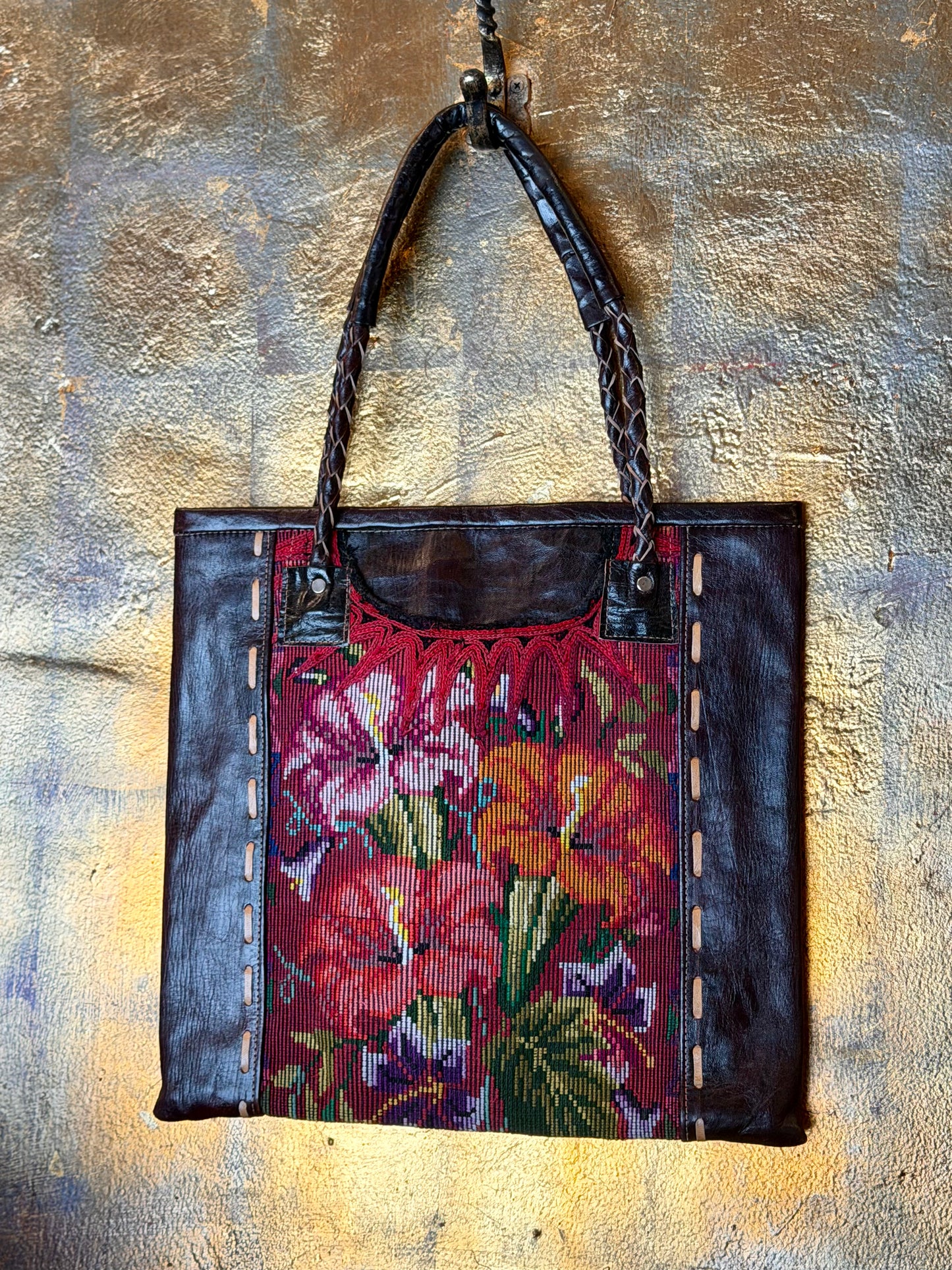 Needlepoint Leather Tote in Morning Glory