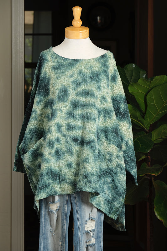 Kantha Dream Pullover in Jade Tie Dye