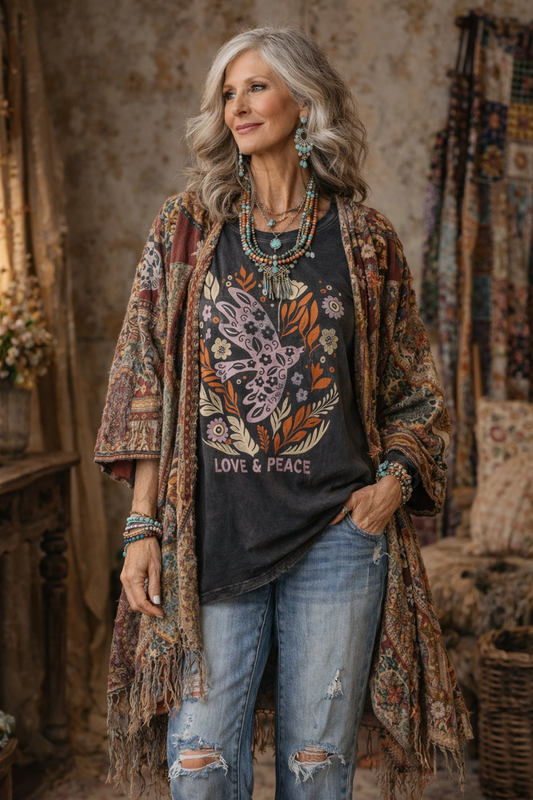 Love and Peace T Shirt in Vintage Black