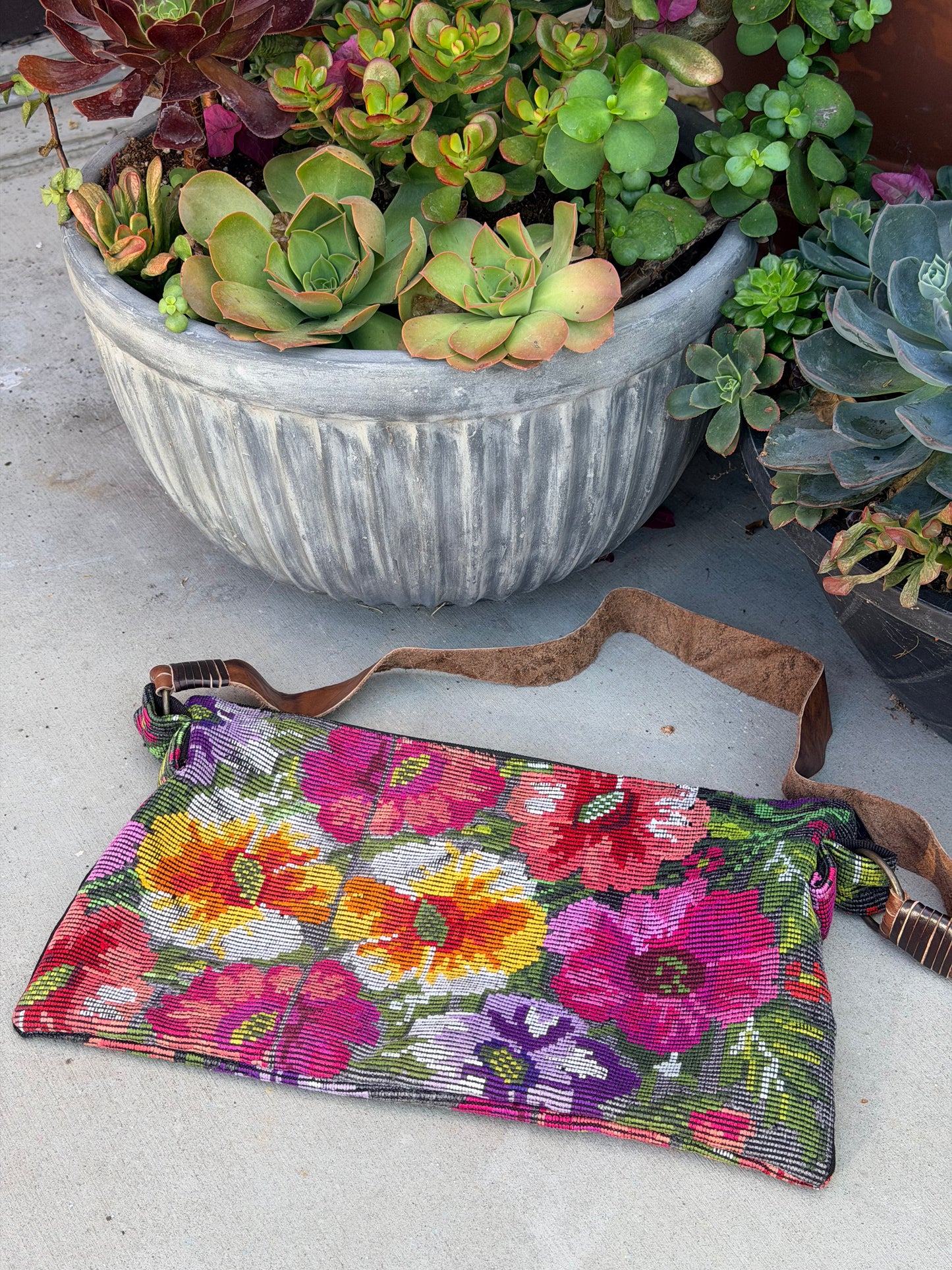 Needlepoint Crossbody in Pansies
