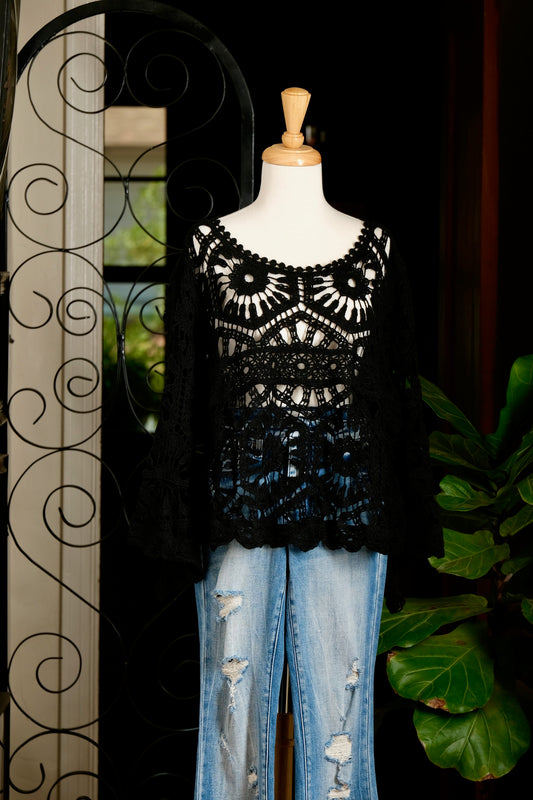 Lullaby Crochet T Shirt Black