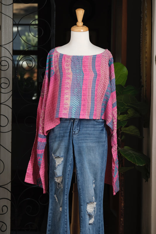 Crop Top in Pink and Teal Stripe