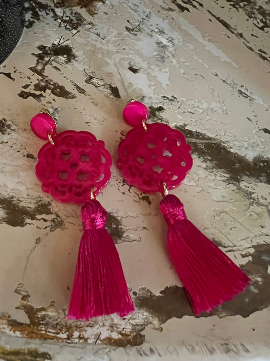 Cherry Blossom Earrings in Hot Pink