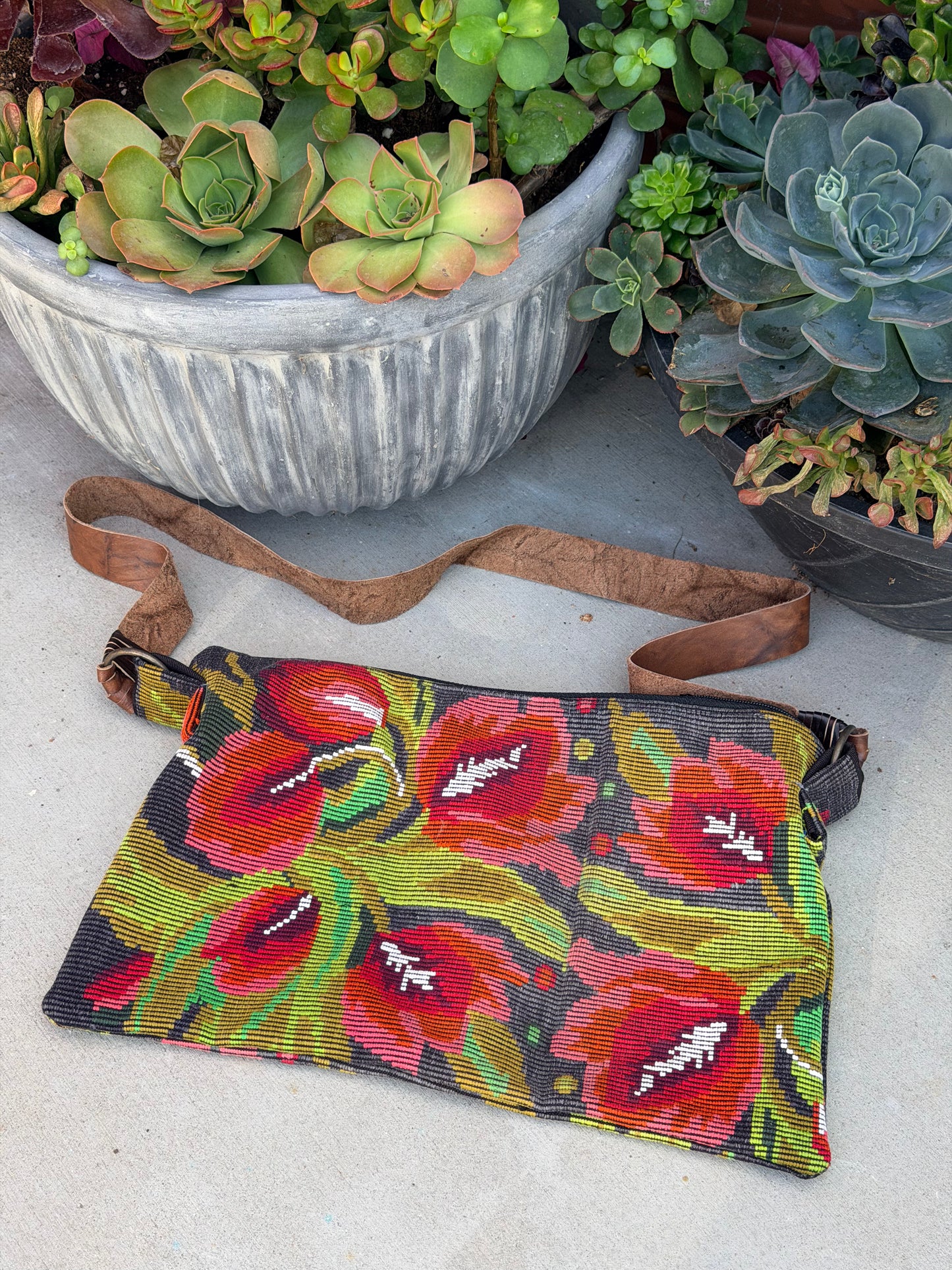 Needlepoint Crossbody in Red Tulip