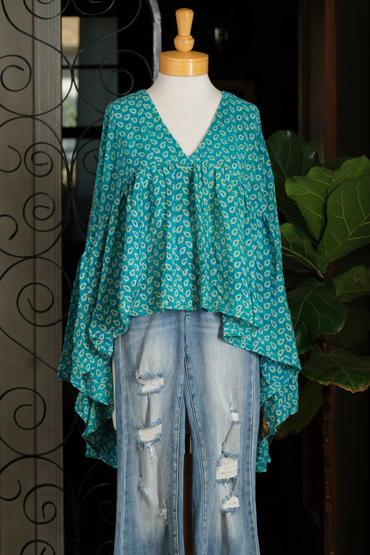 Gold Dust Crop Top in Turquoise Leaf