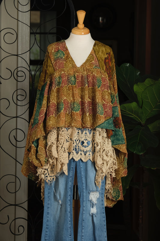 Gold Dust Crop Top in Teal Flower