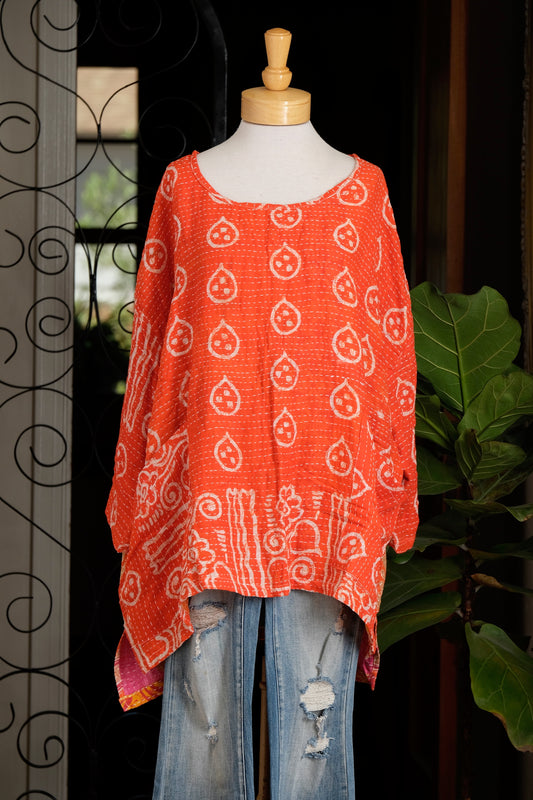 Kantha Pullover in Drop of Orange