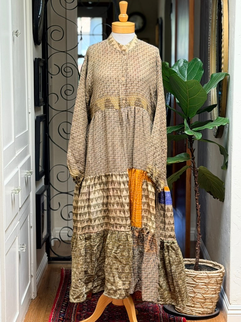 Kantha Majestic Duster Dress in Kakhi Sunshine