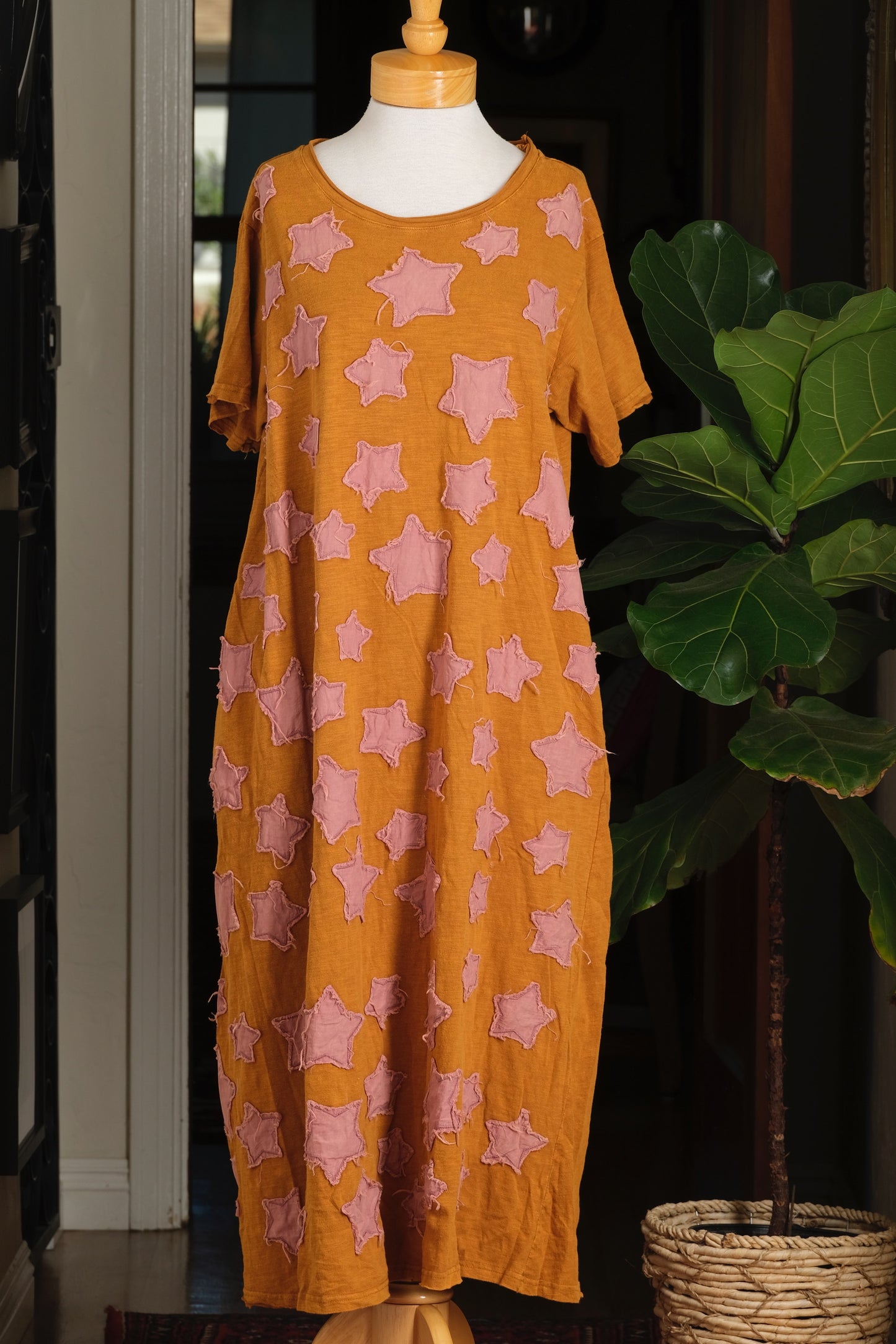 Bright Star T Shirt Dress in Pink Star Spice