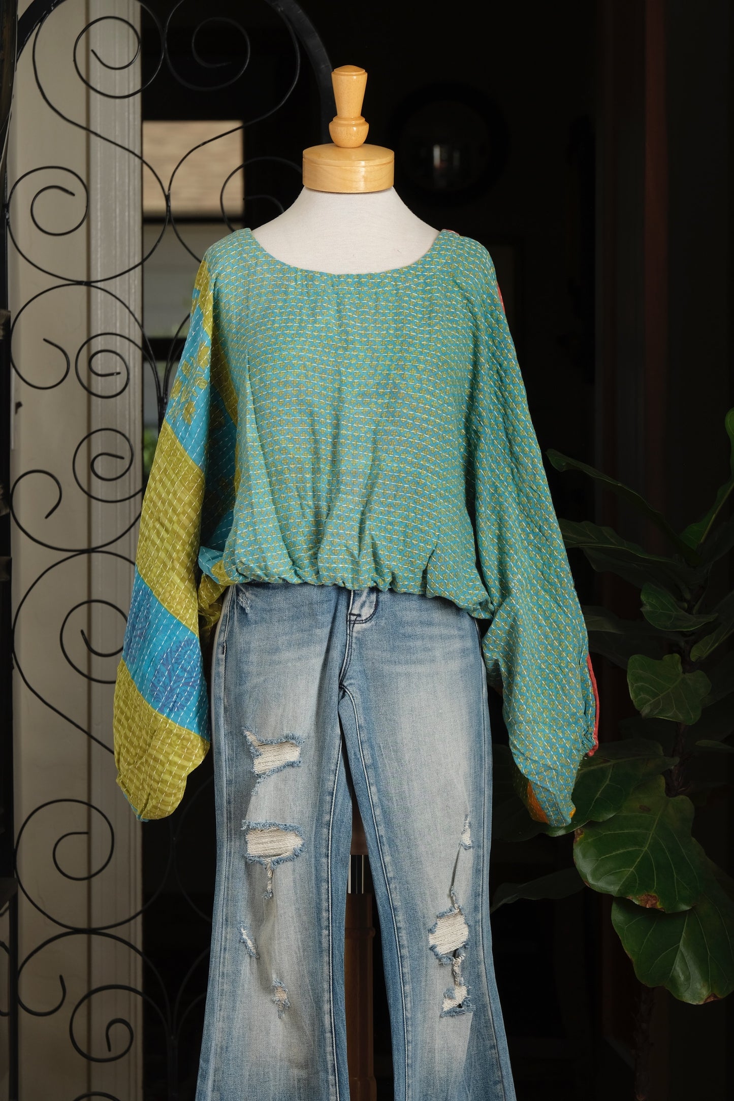 Gathering Top In Chartreuse Aqua