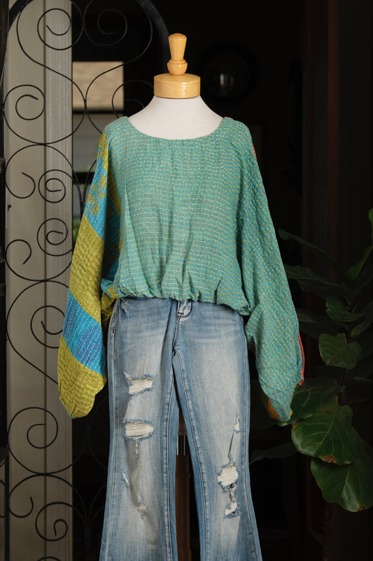 Gathering Top In Chartreuse Aqua