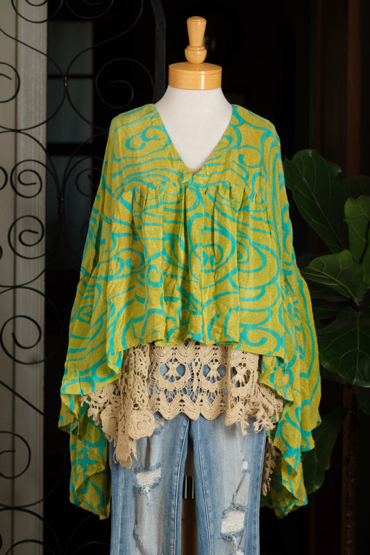 Gold Dust Crop Top in Aqua Swirl Long Sleeve