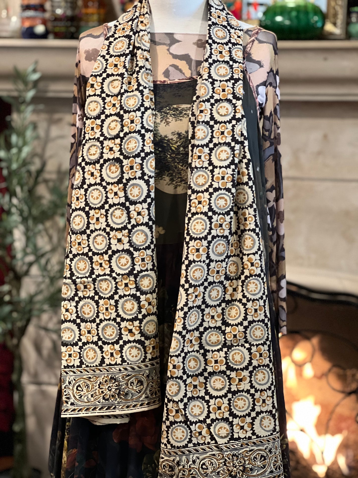Isadora Scarf in Starflower Ochre Grey