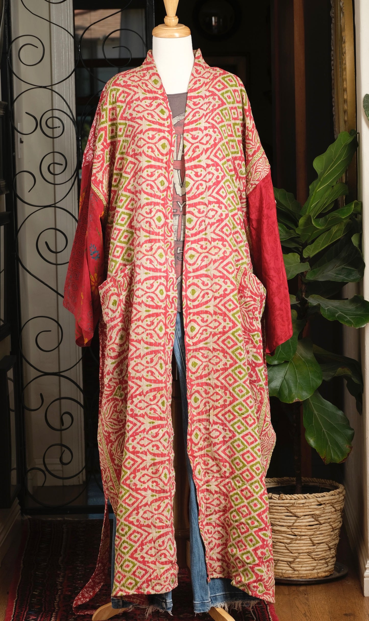 Silk Sleeve Duster in Red Ivory