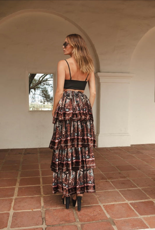 Empire Silk Tiered Maxi Skirt by Jennafer Grace
