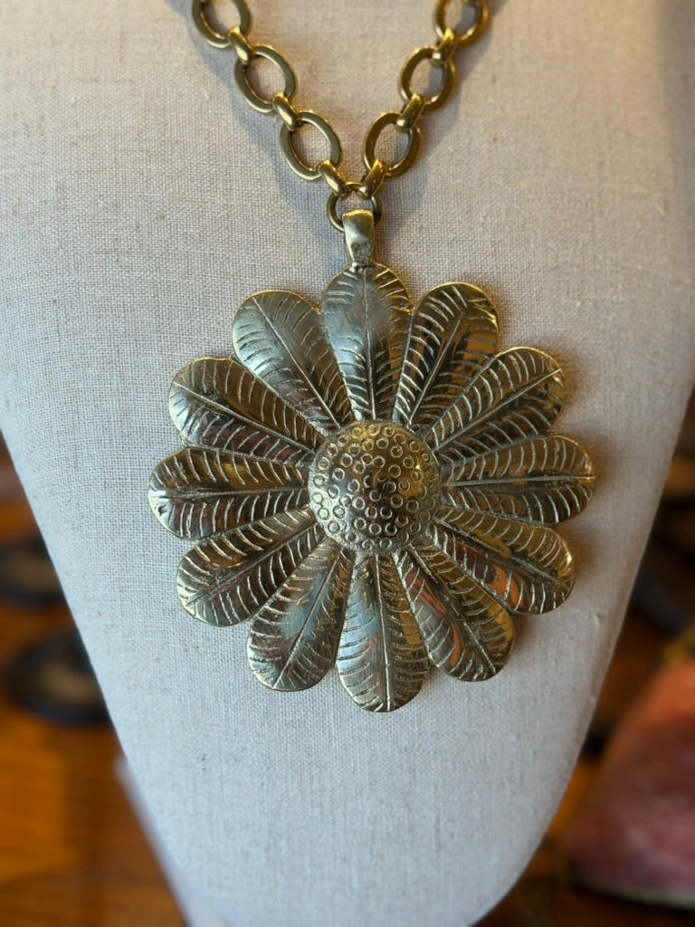 Large Brass Flower Chain Necklace 1717
