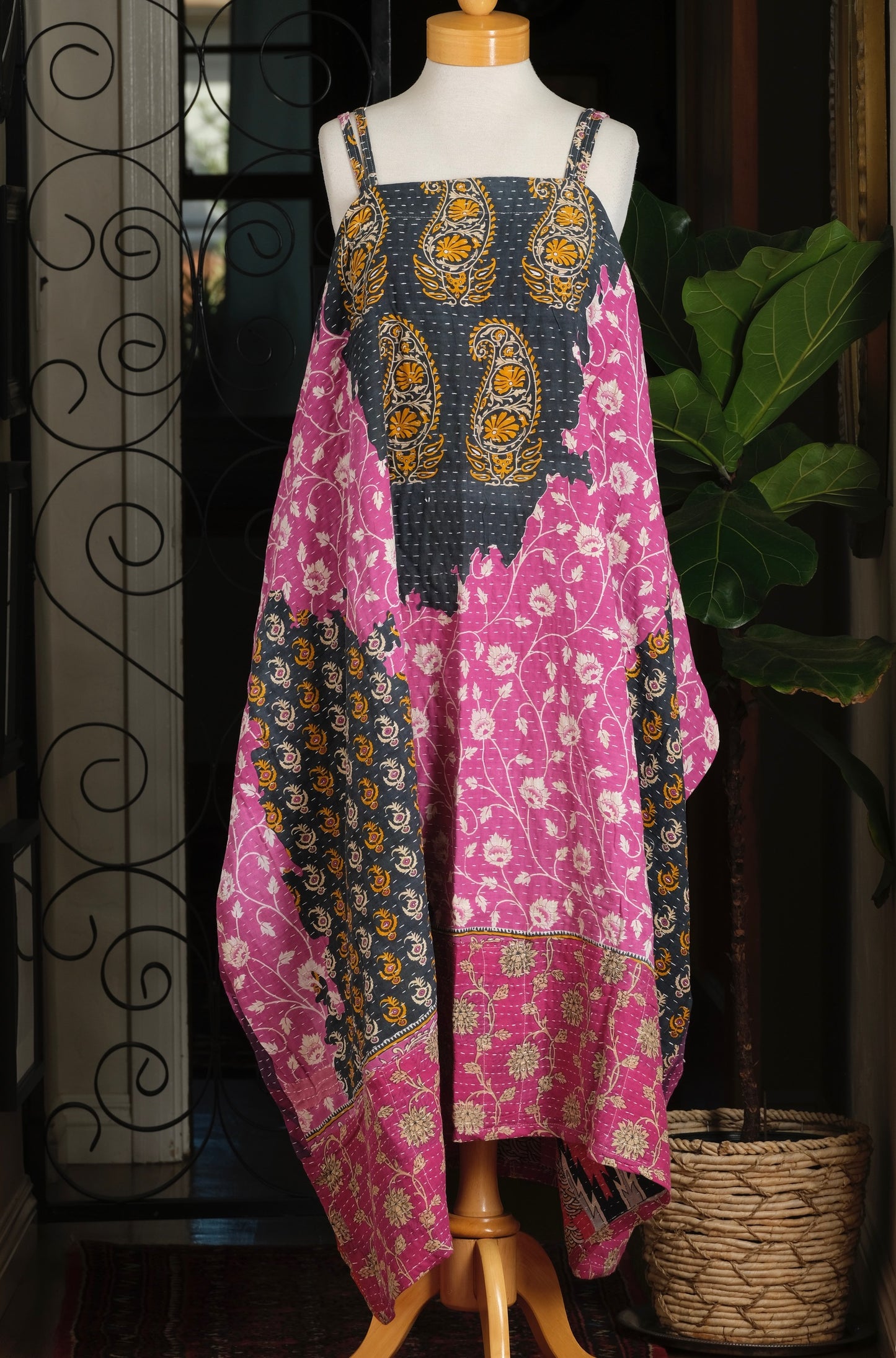 Kantha Maxi Dress in Fuchsia Garden