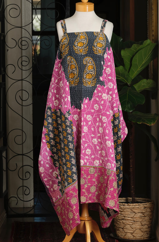Kantha Maxi Dress in Fuchsia Garden