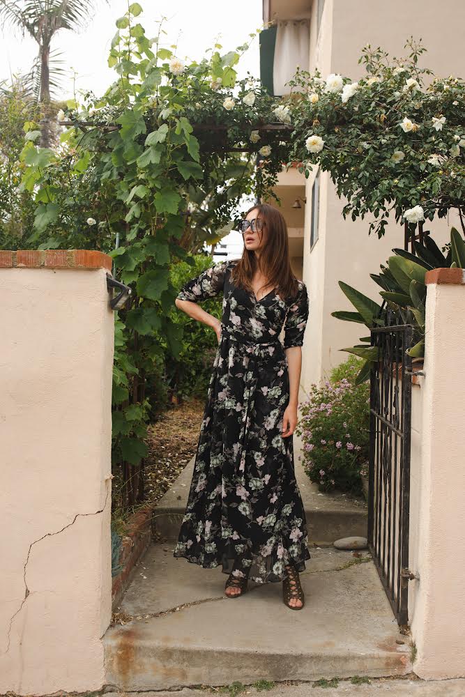 Signature Wrap Dress in Noir Garden by Jennafer Grace