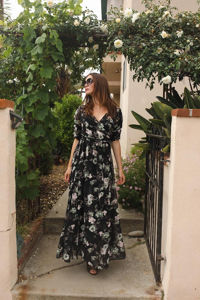 Signature Wrap Dress in Noir Garden by Jennafer Grace