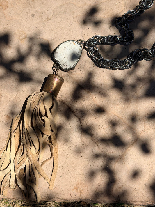 Sacred Tassel Necklace in Desert Sand Suede – Chateau Bel Age Boutique
