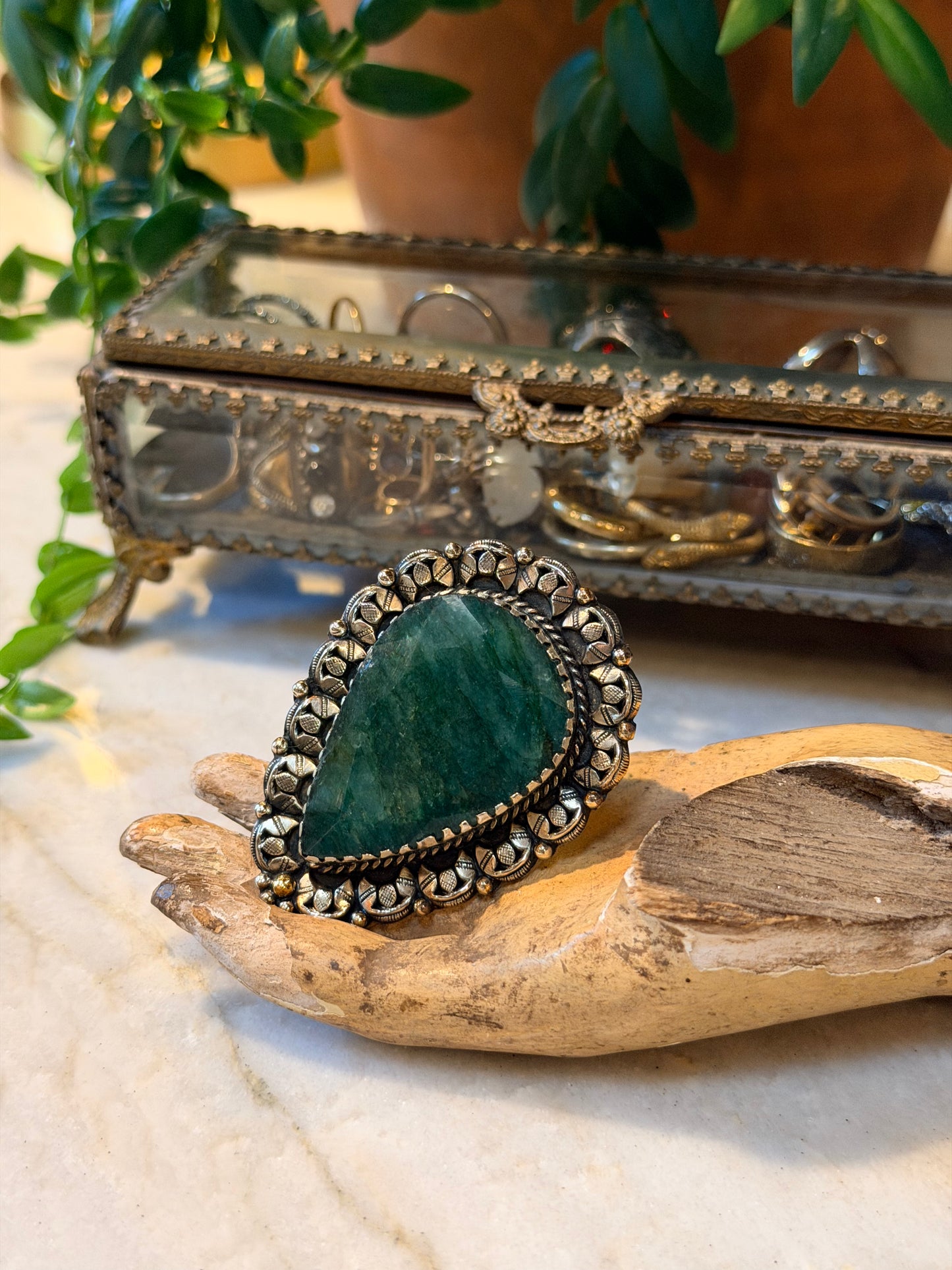 Green Tear Drop Ring