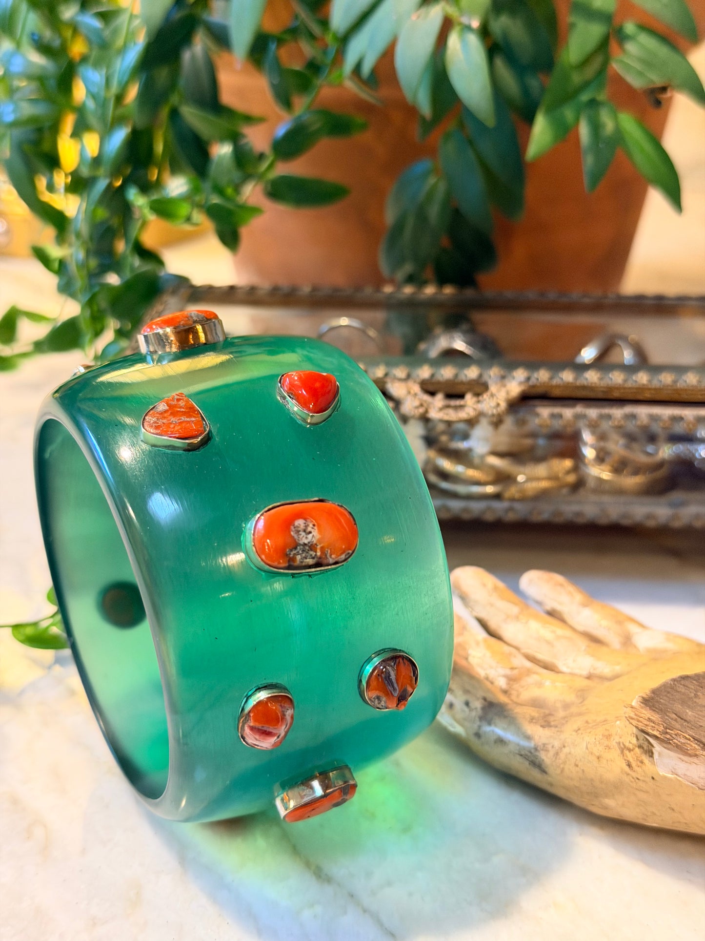 Coral Stud Bangle in Ocean – Chateau Bel Age Boutique