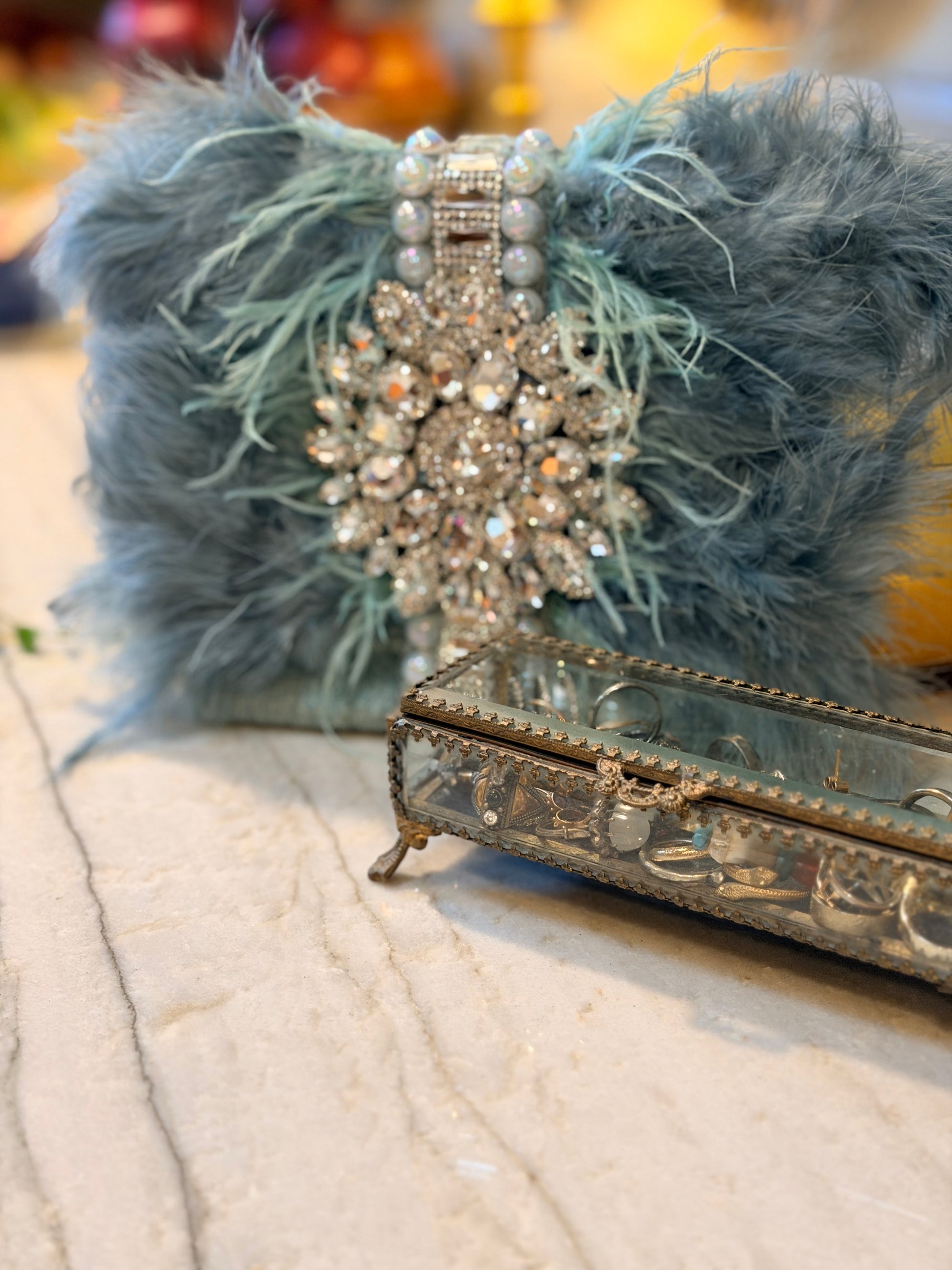 High-Wire Girl Feather Purse in Antique Turquoise – Chateau Bel Age Boutique