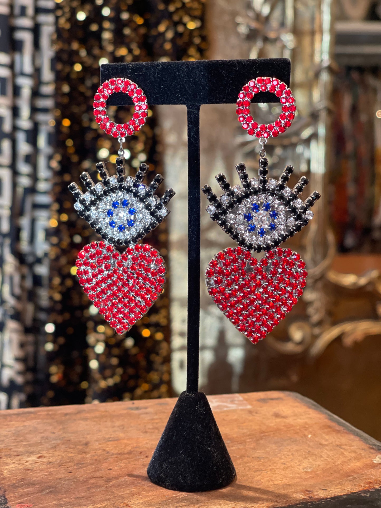 Rhinestone Evil Eye Heart Earrings