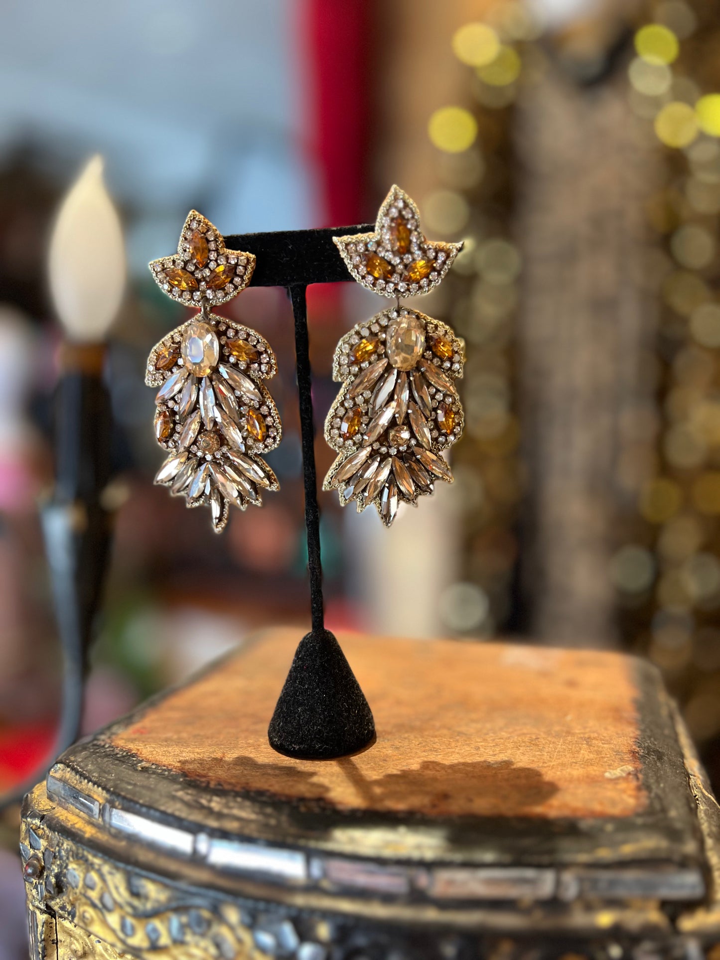 Amber Crystal Leaf Earrings