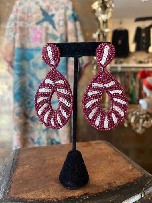 Beaded Striped Sequin Oval Earrings