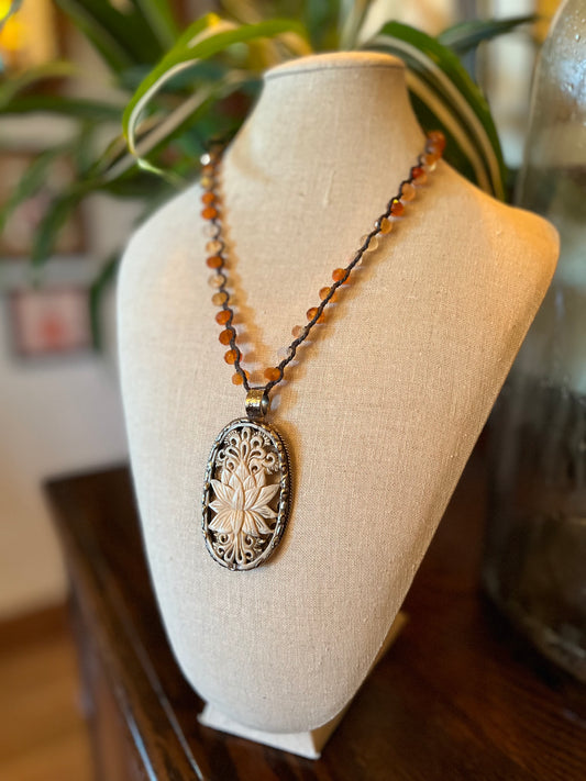 Carved Bone Lotus 946 Necklace