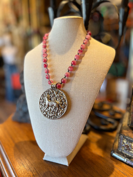 Horse Medallion with Pink Quartz 1001