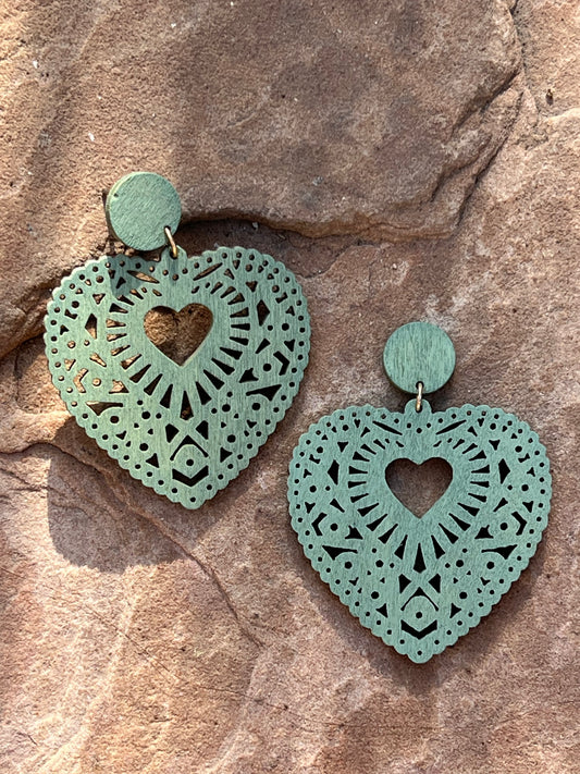 Heart Earring in Sage