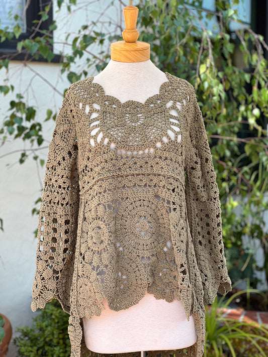 High Low Cozy Crochet Tunic in Olive