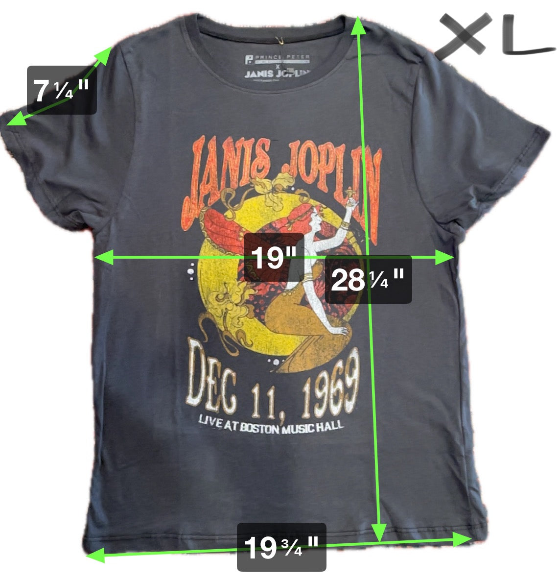 Janis Joplin Boston T-Shirt in "Girlfriend Cut" Charcoal