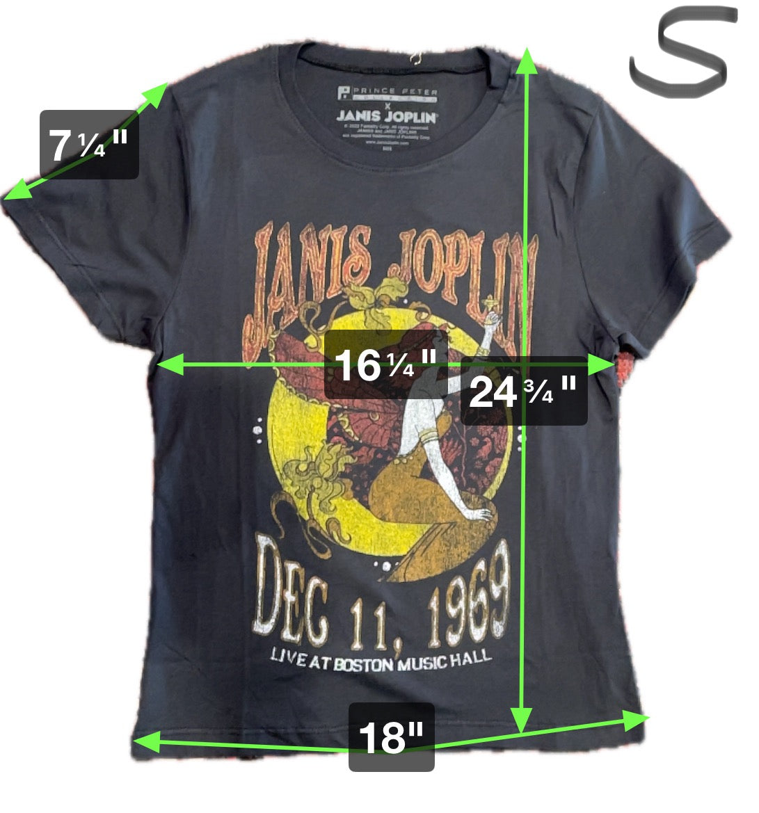 Janis Joplin Boston T-Shirt in "Girlfriend Cut" Charcoal