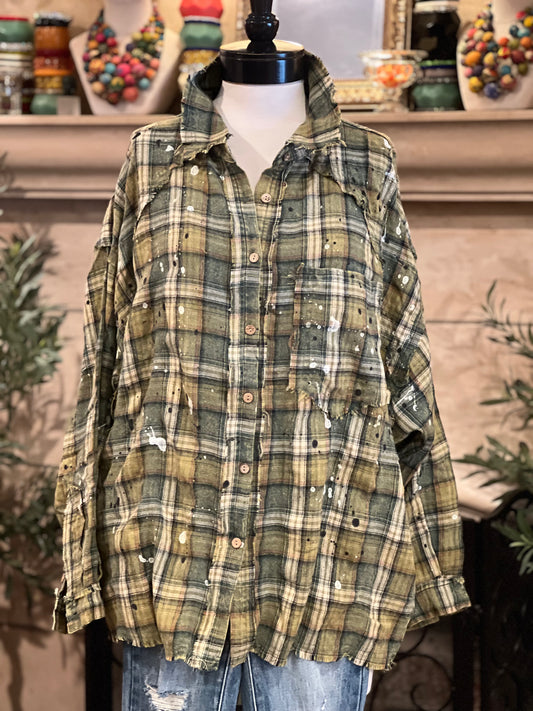 Oversized Flannel Shirt in Fern Plaid
