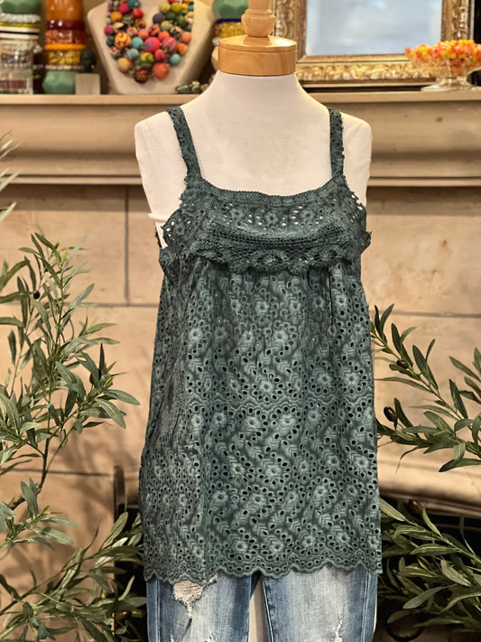 Eyelet Tank Top in Forest