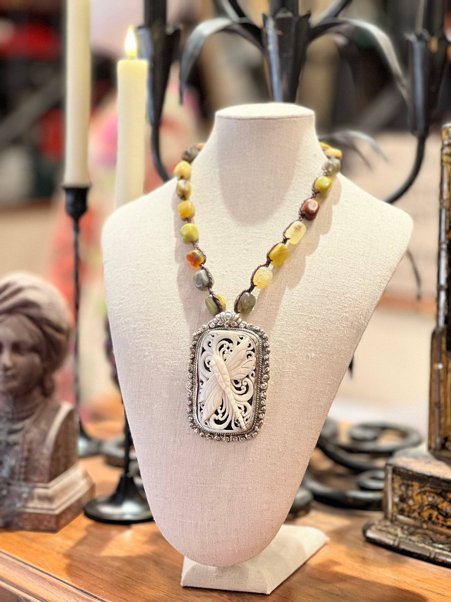 Carved Bone Dragonfly 1276 Necklace