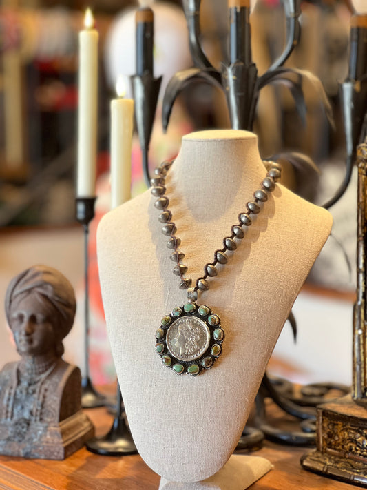 Liberty Coin Necklace with Turquoise 1302, 1303