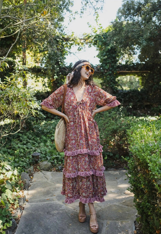 Rouge Bloom Velvet Maxi Dress by Jennafer Grace