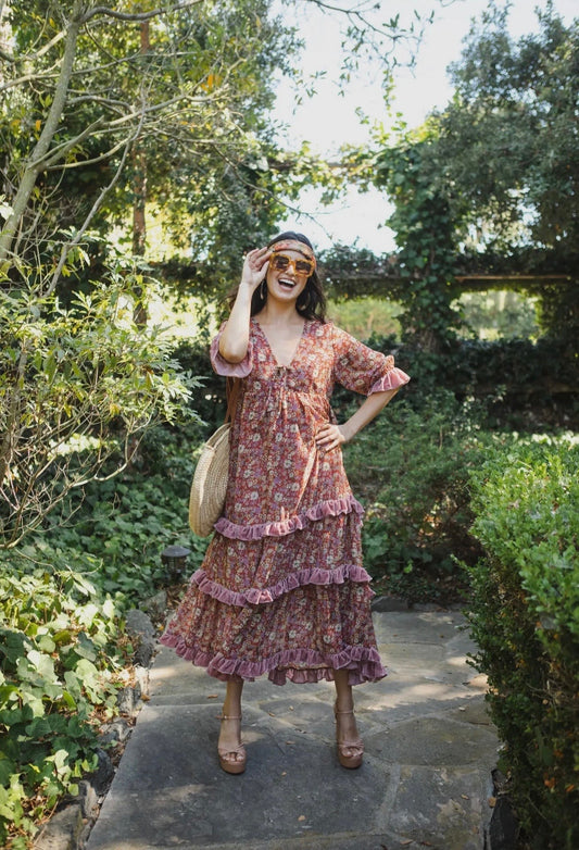 Rouge Bloom Velvet Maxi Dress by Jennafer Grace