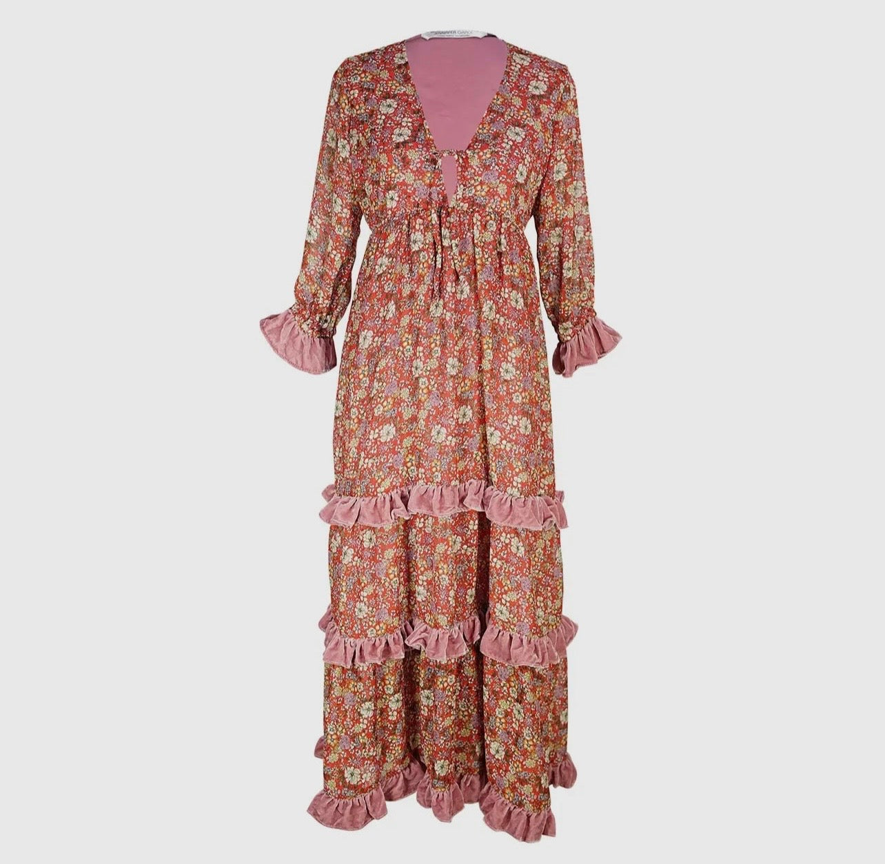 Rouge Bloom Velvet Maxi Dress by Jennafer Grace