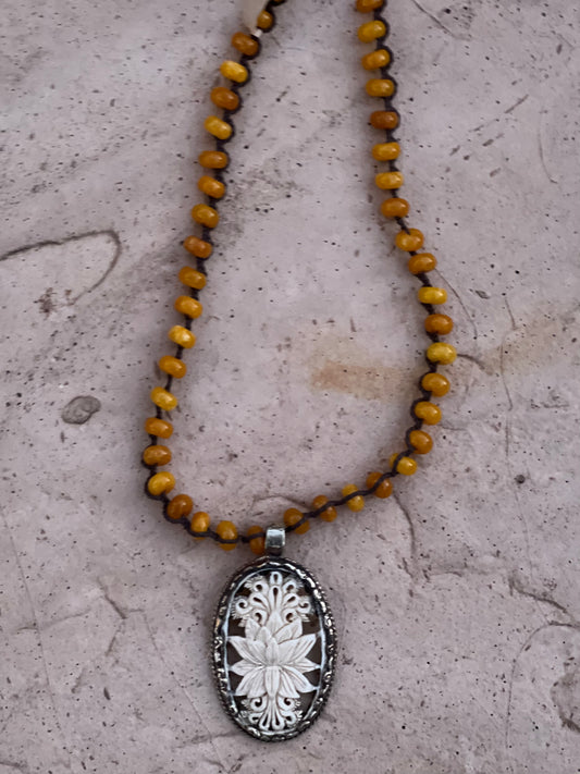 Carved Lotus 1282 with Apricot Jade