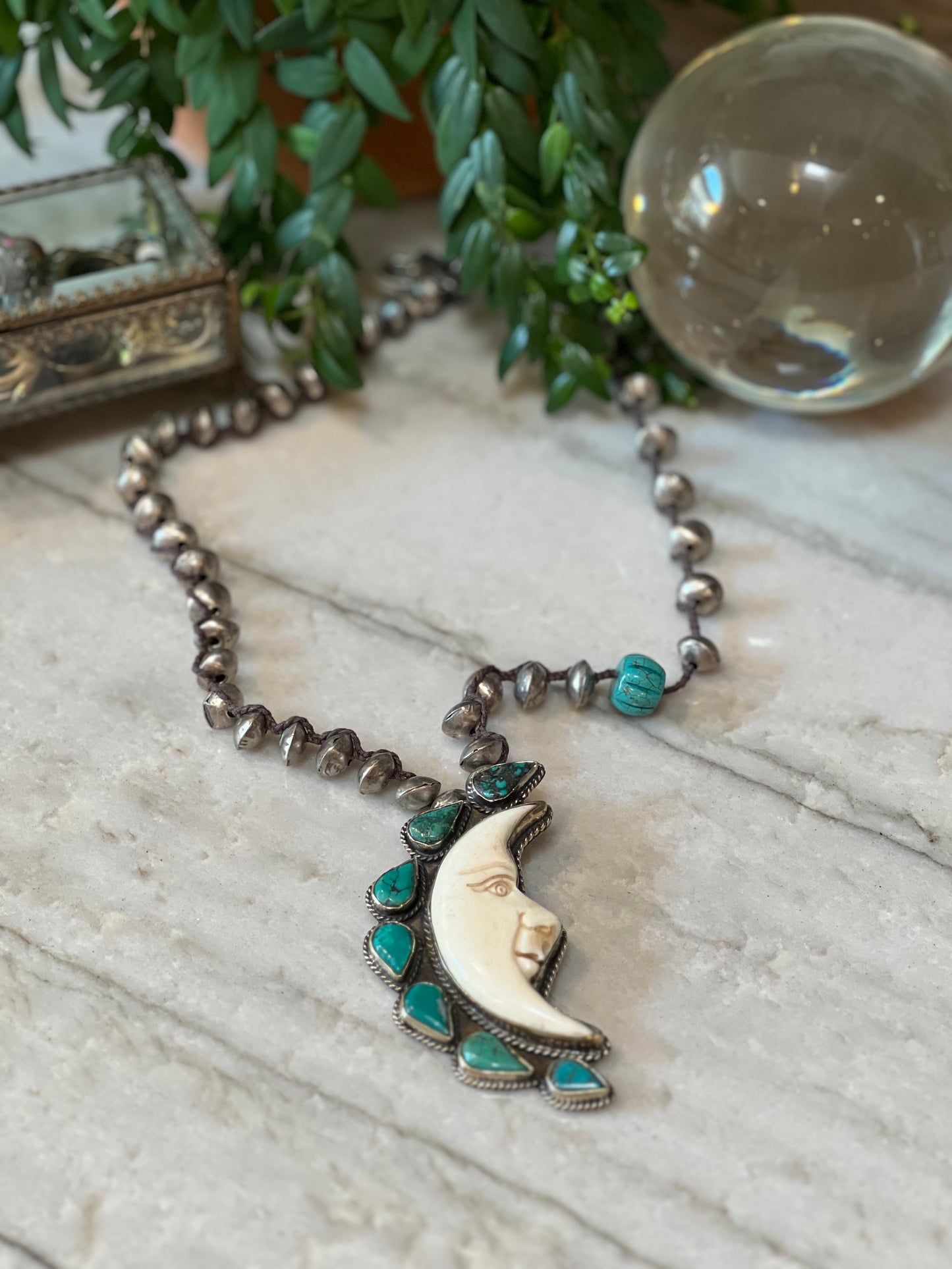Crescent Moon with Turquoise 1313 Necklace