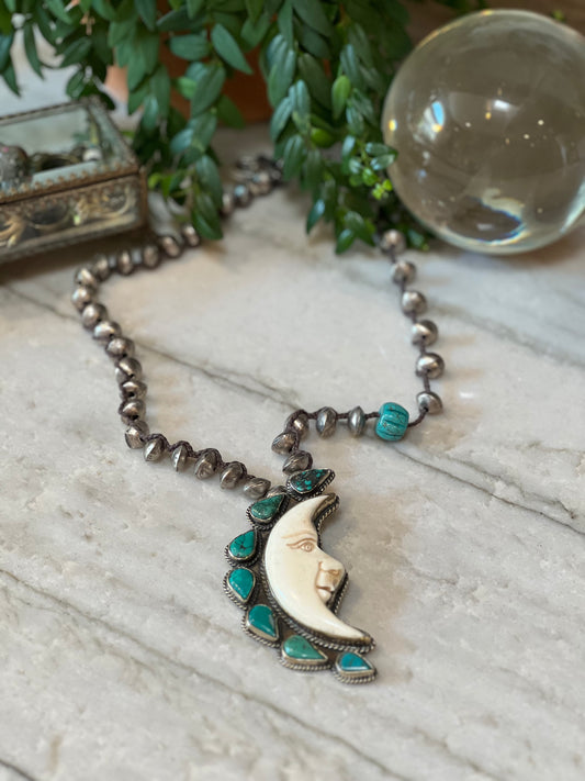 Crescent Moon with Turquoise 1313 Necklace