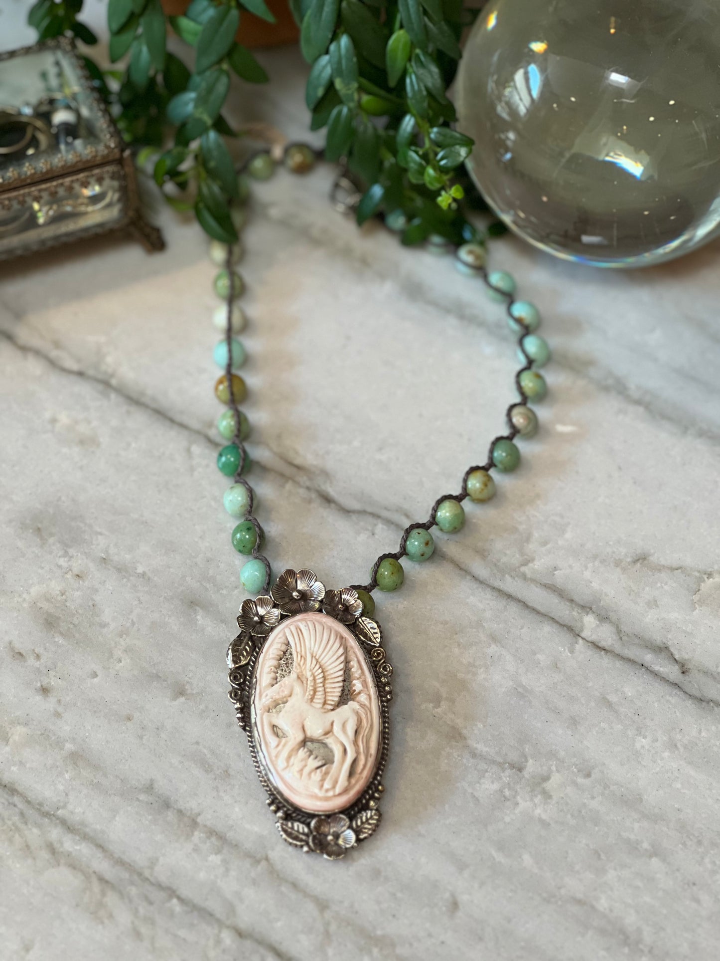Carved Pegasus Pendant 1318 with Chrysoprase Stones
