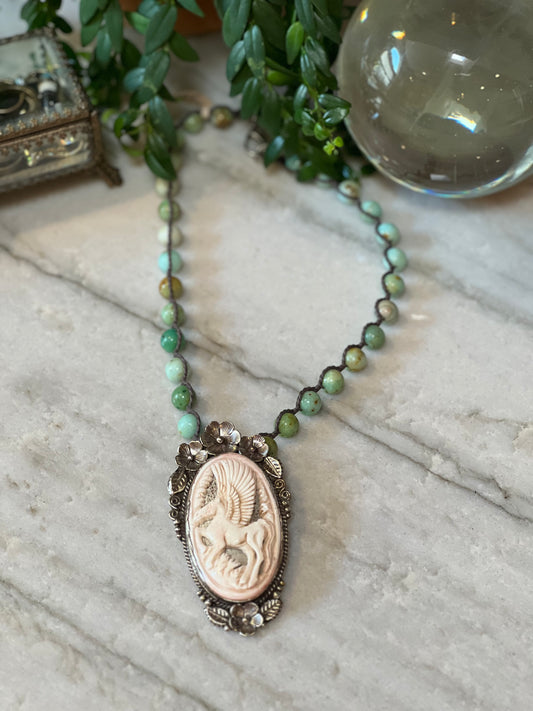 Carved Pegasus Pendant 1318 with Chrysoprase Stones