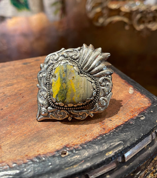Bumble Bee Jasper Flaming Heart Ring 120